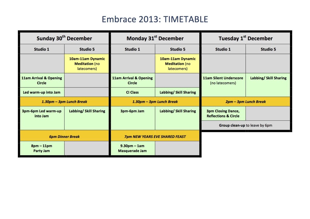 Embrace 2013 -  Timetable - simple